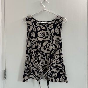 Lucky Brand Black and Cream Floral Blouse